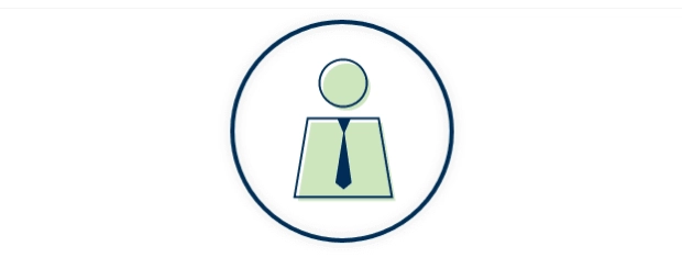 Icon depicting green figure with dark blue tie