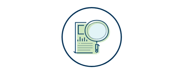 Icon of green paper and magnifying glass